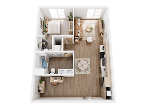Floor plan for 1 bed, 1 bath, 772 sqft